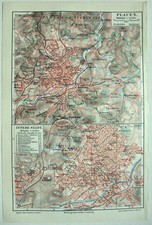 Plauen, Germany - Original 1913 City Map by Meyers. Antique picture