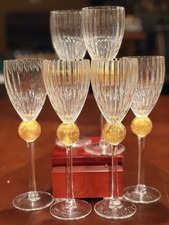Union Street Glass Manhattan 24K Gold Hand Blown Crystal 9.5” Wine Goblets Set 6 picture