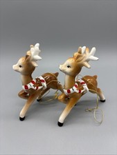2 Vintage Lefton Candy Cane Halter Prancing Reindeer 1950's  STUNNING  picture