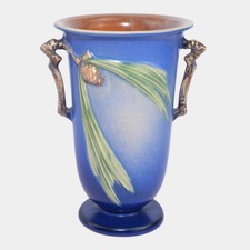 Roseville Pine Cone Blue 1936 Vintage Art Pottery Ceramic Vase 907-7 picture