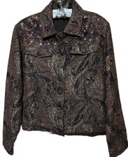Chicos Jacket 2 Brown Metallic Brocade Fall Winter Colors Lightweight Blazer picture
