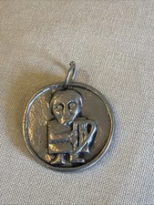 Rare 2” Vintage Pewter Alloy Pendant With Harp Player Wilton picture