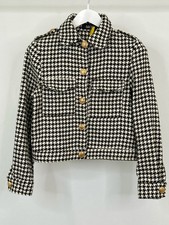 FAB'RIK Size S Black & White Houndstooth Gold Buttons Classic Crop Women Jacket picture