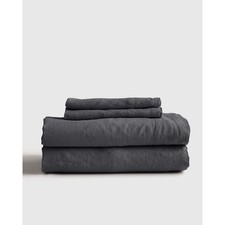 Quince European Linen Sheet Set Charcoal Grey Queen Full Bedding Flax Solid picture