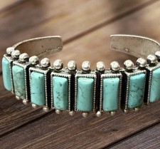 Turquoise Cuff Bracelet Rectangular Stones Beaded Native American Style picture