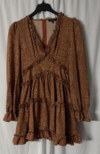 NWT Lulus Womens Brown Long Sleeve Lined Floral Casual Dress Size Large picture