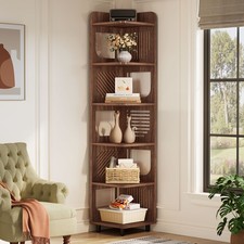 6-Tier Corner Bookshelf, 71'' Tall Narrow Display Corner Shelf for Living Room picture