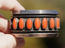 Old Pawn Native American Indian Sterling Silver Coral Cuff Bracelet - Heavy picture