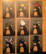  The Art Hustle Series 3 Luke Chueh Monkeys with hats pop up set with signature picture