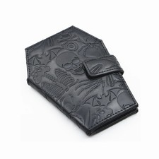 Dark Spooky Goth Vintage Embossed Skull Coffin Wallet Halloween Pattern Clutch picture