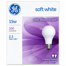 GE Soft White 15W A15 Incandescent Light Bulbs 2 Pack 100 Lumens Home Lighting picture