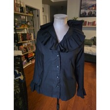 Vintage 70s JCPenney Fashions Black Ruffle Blouse - Romantic Goth Poet Shirt picture