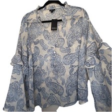 Torrid Womens Chiffon V-Neck Ruffle Top Sz M/L Bell Sleeve Minimalist Fairy NWT picture