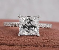 IGI 3.20CT Princess F/VS1 Lab Grown Diamond Women Engagement Ring 14K White Gold picture