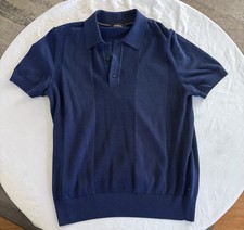 NWOT HUGO BOSS Polo Mens  Silk Cotton Blend  Knit Short Sleeve Button Sz M picture