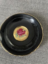Very Rare Double Paragon Antique Saucer ONLY Black w Huge Floating Cabbage Rose picture