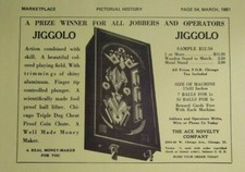 Jiggolo Pinball Machine Marketplace Magazine Game Art AD 1981 Ace Novelty Co. picture