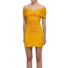 Self Portrait Mini Dress Size 8 Yellow Off‑Shoulder Ruched NWT Women’s Bodycone picture