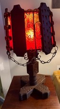 Vintage Spanish Revival Gothic Carved Wood Table Lamp picture