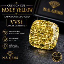 4 Ct Cushion Cut Fancy Yellow Lab Grown Diamond VVS1 Loose Gemstone. picture