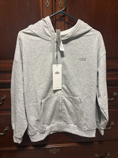 ALO Accolade Full Zip Hoodie Heather Grey Boxy Oversized Fleece picture
