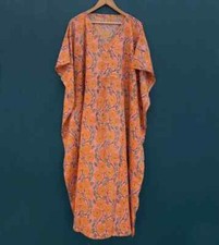 Indian Vintage 100% Cotton Long Beach Maxi Kaftan Dress One Size Caftan Kimono picture