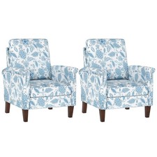2PCS Floral Accent Chair w/Solid Wood Legs & High Back Thick Comfy Cushions picture