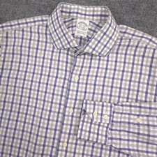 Brooks Brothers Makers Dress Shirt Mens 16.5-34 Blue Gray Check Made in USA picture