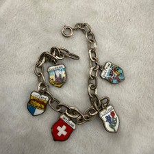 Vintage REU 800 Silver Charm Bracelet Enamel Lucerne Switzerland Travel 6.5” picture