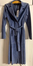 Per Se by Carlisle Womens Suede Leather Long Coat Blue Belted Size 8 NWT picture