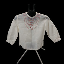 Vintage 1950s Penny Lou Blouse Womens Small Red Scalloped Embroidery Bows Sheer picture