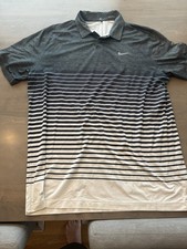 Nike Tiger Woods TW Dri-FIT Golf Polo Shirt Mens Large Black Grey Striped L picture
