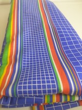 Vtg Unique Bright Red/Blue/Green/Yellow Striped Graph Square Fabric 45