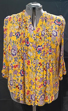 Coldwater Creek Women’s Plus 1X Mustard Yellow Floral Blouse picture