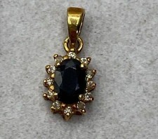 14KT, 12 GENUINE DIAMONDS & BLUE SAPPHIRE PENDANT picture