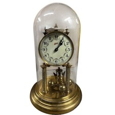 Vintage Kundo 400 Day Brass Mantel Clock with Glass Dome Art Deco - UNTESTED picture
