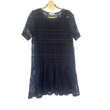 Reiss Navy Lace Midi Dress Wedding Guest Drop Waist Openwork Lined Size US 8 picture