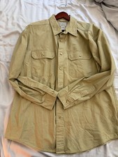 L.L.Bean Sunwashed Canvas Shirt Mens L Tan Khaki Vintage Workwear Outdoor 0FCW7 picture