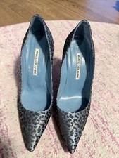 Manolo Blahnik Blue Gray Suede Animal Print Pumps, Size 36.5 (US 6.5), W/Dustbag picture