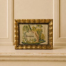 Antique Miniature Georgian Needlework Picture Mourning Tree C 1820 picture