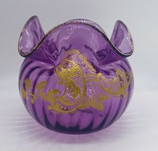 Stunning ART NOUVEAU FRENCH LEGRAS Purple Rose Bowl Vase W/ Gold Enamel picture