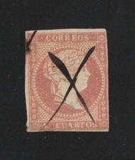 Spain 1850 5r Red Certificado & 1855 4 Cuartos Queen Isabella II Classic Used picture