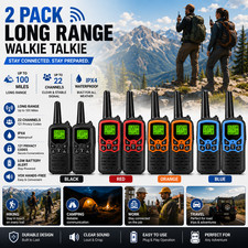 2 PACK Long Range 100 Mile Waterproof Walkie Talkie Two Way Radio Charge Headset picture
