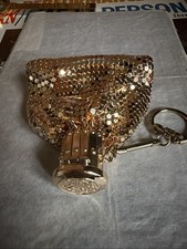 Vintage Whiting & Davis Gate Top Expandable Beggars Bag Gold Sequin Mesh Purse picture