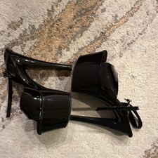 Pleaser Women’s Black Patent Leather Platform Open Toe Ankle Strap pylon Heels picture