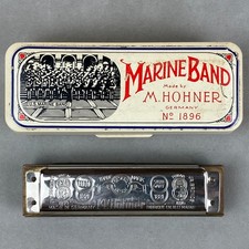Vintage M. Hohner Marine Band Harmonica No. 1896 Key of A Germany w/ Case picture