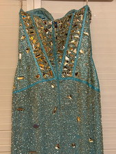 Sherri Hill Blue Beaded Sequin Sweetheart Spaghetti Strap Corset Gown 2 picture