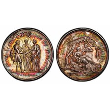 1700's Germany Silver Medal (Religious?), Vivid Rainbow Toned, Minor Tool Damage picture