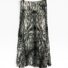 Reiss Jessica Pleated Maxi Skirt Grey Black Abstract Tie Dye Womens Size 6 picture