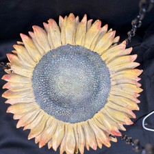 Vintage Hand Painted Cast Resin Sunflower Hanging Bird Feeder Garden Decor 10